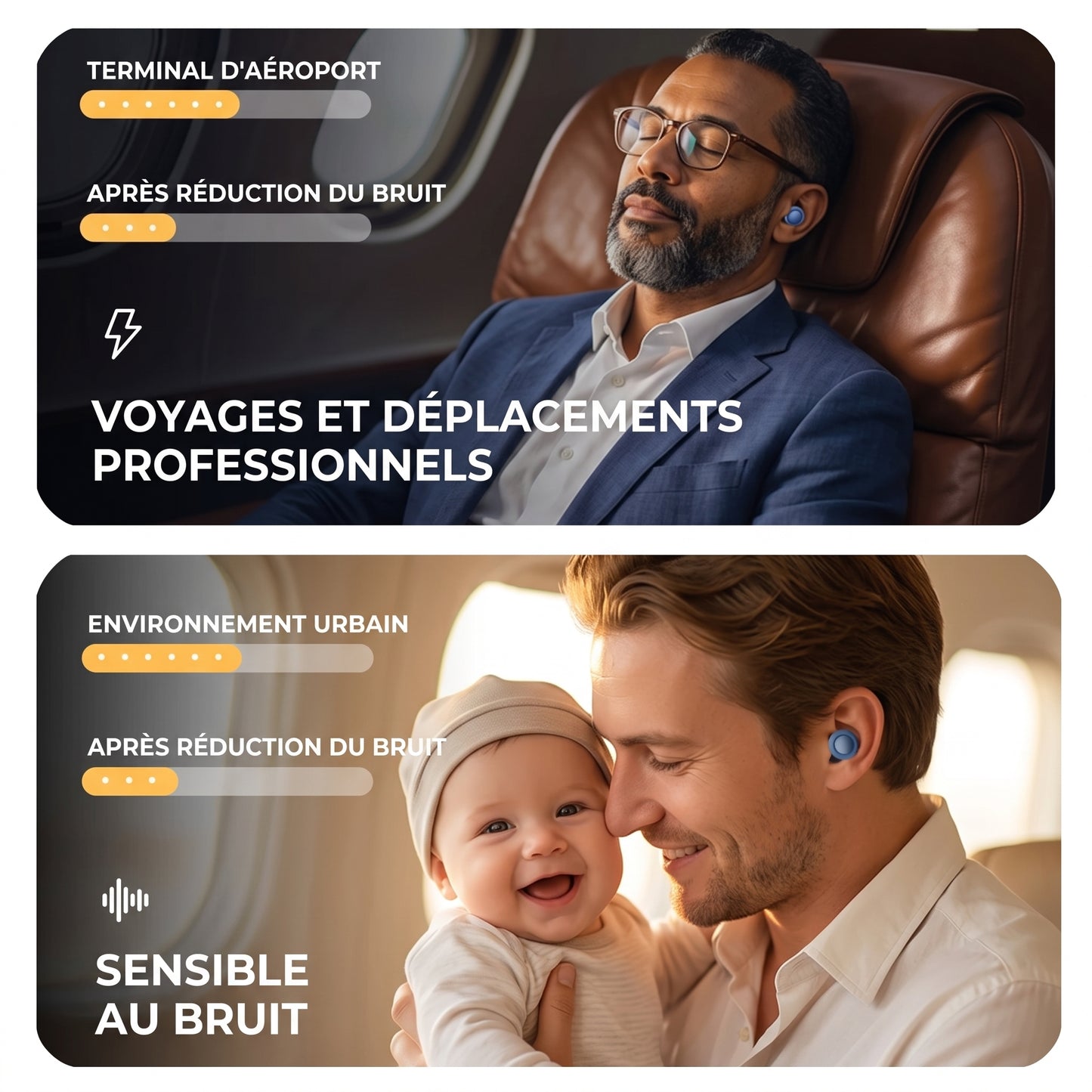 Bouchons d'Oreilles Multi-Usages en Silicone : Sommeil, Concentration & Concerts (-25dB)