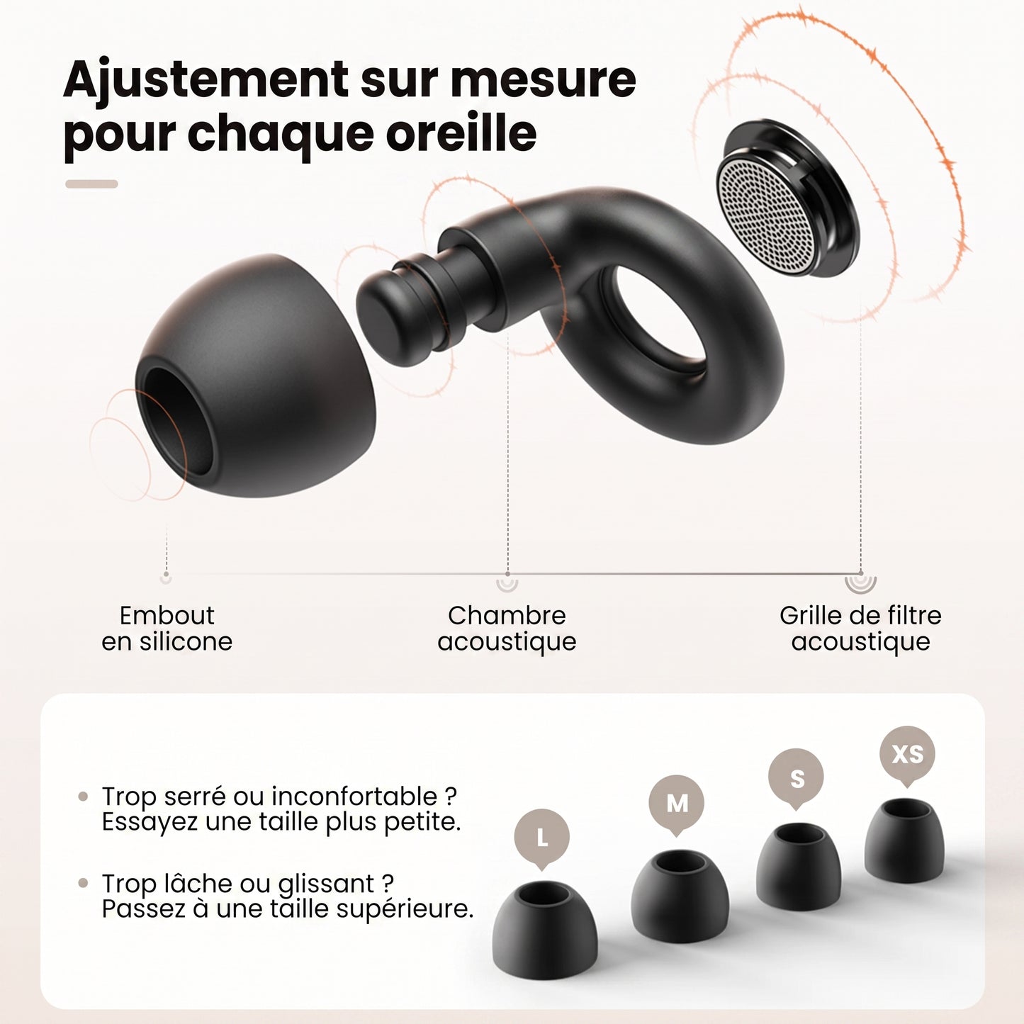 Bouchons d'Oreilles Multi-Usages en Silicone : Sommeil, Concentration & Concerts (-25dB)