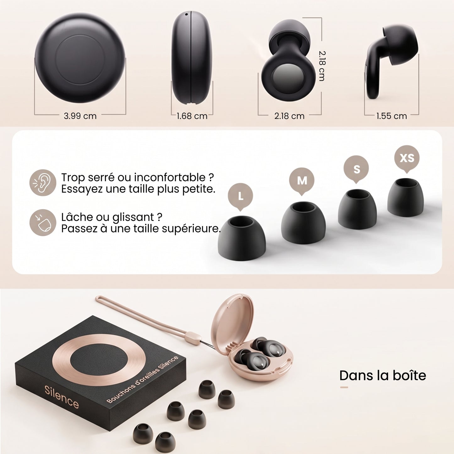 Bouchons d'Oreilles Multi-Usages en Silicone : Sommeil, Concentration & Concerts (-25dB)